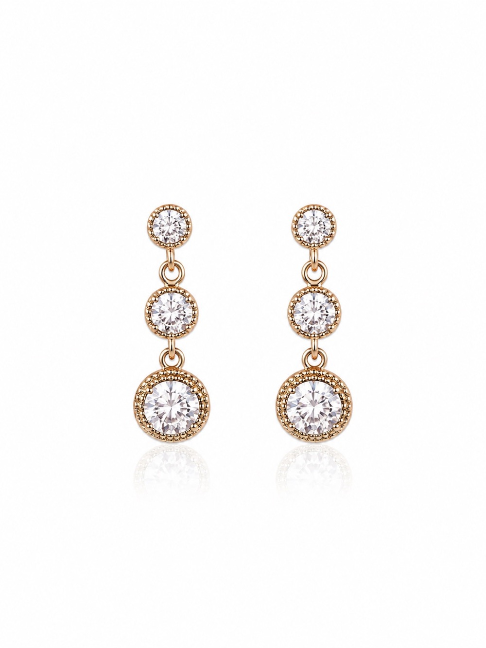 Gold Drop Cubic Zirconia Dangle Earrings - Elegant Three-Stone Design